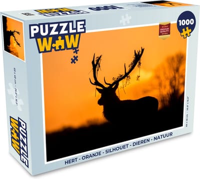 Puzzel Hert - Oranje - Silhouet - Dieren - Natuur - Legpuzzel - Puzzel 1000 stukjes volwassenen