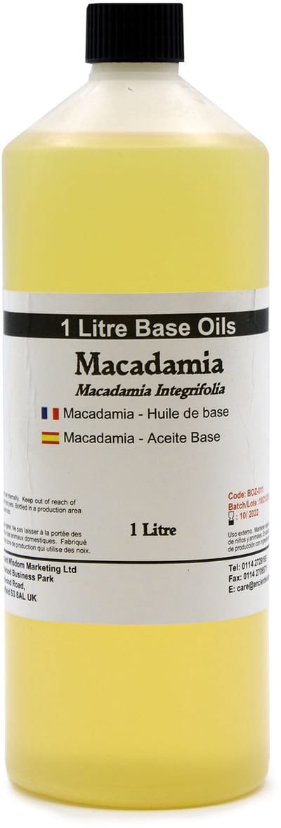 Basis Olie - Macadamia Olie - 1 Liter - Aromatherapie - Basisolie - Draagolie - Basisolie Voor Etherische Oliën