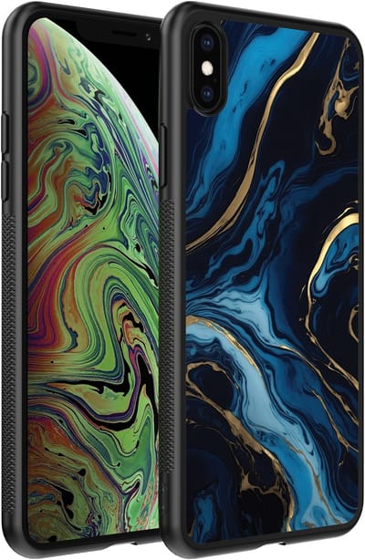 Smartphonica Telefoonhoesje voor iPhone Xs Max met marmer opdruk - TPU backcover case marble design - Goud Blauw geschikt voor iPhone Xs Max