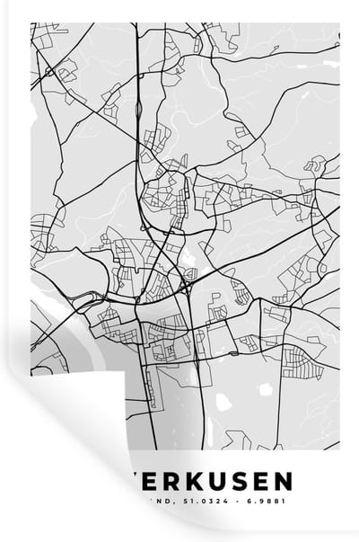 Muurstickers - Sticker Folie - Kaart - Leverkusen - Duitsland - Stadskaart - Plattegrond - 20x30 cm - Plakfolie - Muurstickers Kinderkamer - Zelfklevend Behang - Zelfklevend behangpapier - Stickerfolie