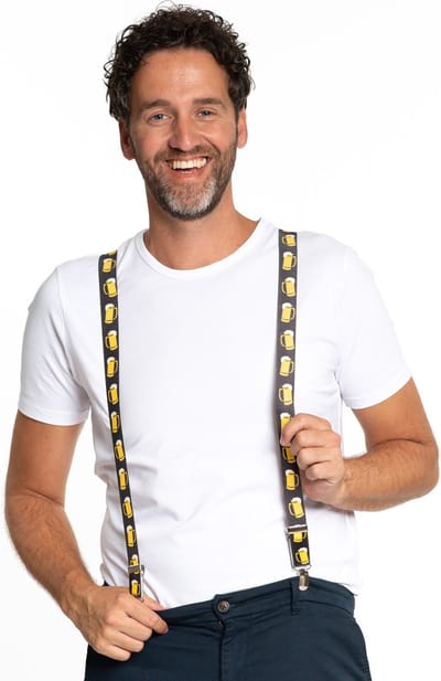Partychimp Voordeelverpakking 6 pack Bretels Bier voor bij Carnavalskleding Heren Oktoberfest Heren Carnaval Accessoires 2,5 Cm Breed - Zwart/Geel - One-size - 6 pack