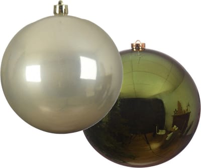 Grote decoratie kerstballen - 2x st - 14 cm - champagne en donkergroen - kunststof