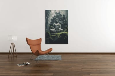 Canvas Schilderij - Standbeeld - Boeddha - Wanddecoratie - 90x60x2 cm