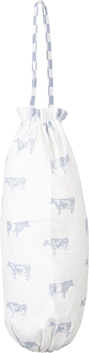 Clayre & Eef Tassenopberger 23x48 cm Blauw Wit Katoen Koeien