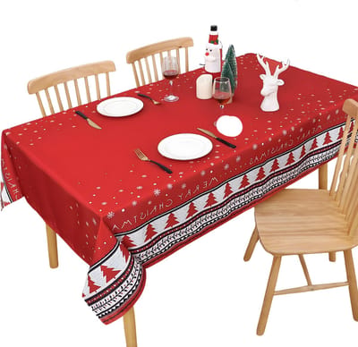 Kerst Tafelkleed - Voor kersttafel en huisdecoratie - Vrolijke kerstversiering voor kerstfeest - Rood / kerstmotief - Rood-200x137cm Rectangle