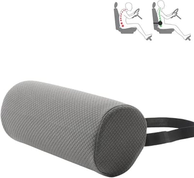 Ergonomische lendensteungordel met verstelbare schouderbanden en afneembare hoes; ronde, verstelbare lendensteun van 28 cm; Geschikt voor bureaustoelen, auto's en banken (grijs).