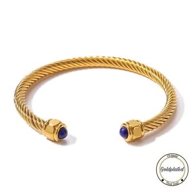 Soraro Goudkleurig Bangle Blauwe Natuursteen | Golplated | Armband | Natuursteen | Dames Armband | Vrouwen Armband | Elegante Armband | Cadeau Voor Haar