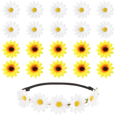 BRENZOOS- Haarspeldjes Set van 21 - Madeliefjes Haarclips - Elegante Bloemenkroon - Vrouwen/Haaraccessoires - Duurzaam Stof/Metaal - Afmetingen 4cm x 4cm