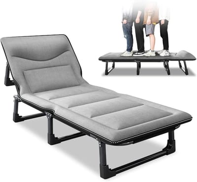 Vouwbaar Kampeerbed - Opklapbaar Ledikant - Buiten Ontspannen - Verstelbare Rugleuning - 190 cm - Zwart
