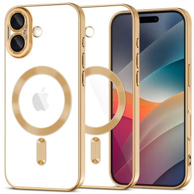 Backcover hoesje Geschikt voor: iPhone 17 met geïntegreerde Camera lens bescherming [magnetische hoes] compatibel met MagSafe Dames Heren - Goud