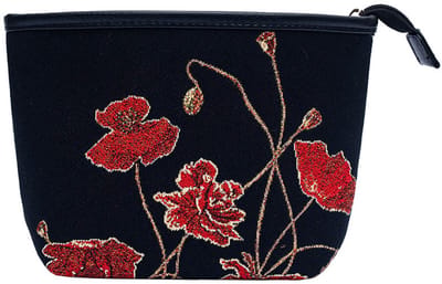 Make-up Tas Papaver – Zwart met Rode Klaprozen – Gobelinstof – Cosmetica Tas – Signare