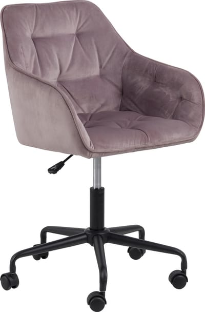 24Designs Shelby Bureaustoel Fluweel - Velvet Poederroze - Zwart Metaal - 5-Teens Kruispoot Op Wielen