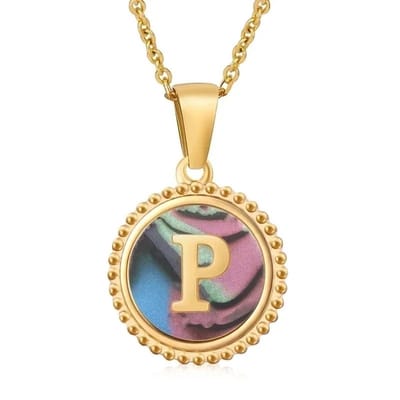 Aramat Jewels | Halskettingen | letter Ketting met Abalone Schelp | P | |1,5mm | Staal | Volwassenen | Verkleurd niet