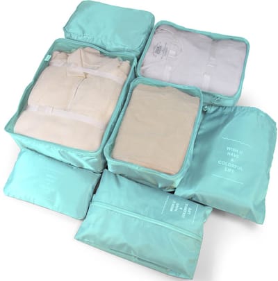 George Napoli Packing Cubes - Koffer Organizer Set - 7-delig - Reiszakken - Travel Cubes - Lichtblauw