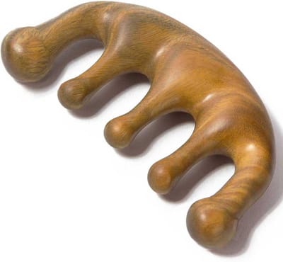 Hoofdhuid Massager Kam - Haar Stimulator - Stress Verlichten - Natuurlijk Sandelhout - 10 x 5.6 cm - Groenbruin