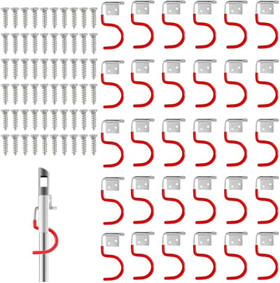 Dailygoods - Tuingereedschapshouder - Metalen haken - Voor een opgeruimde garage - Rood - Gereedschapsstandaard - Met 60 schroeven - Geschikt voor met...