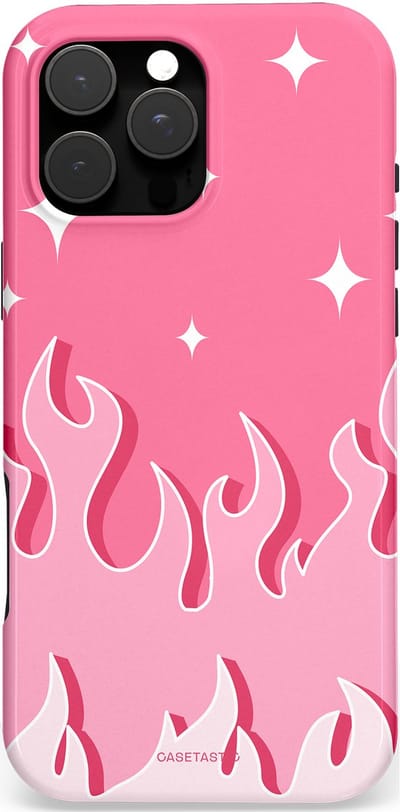 Casetastic hoesje geschikt voor Apple iPhone 16 Pro Max - MagSafe - Dubbellaagse bescherming - Roze Vlammen - Fashion Case - Koraal Lichtroze Wit