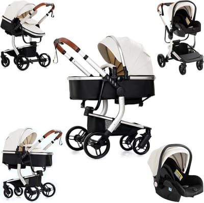 3-in-1 Kinderwagen - Baby Reiswieg - Comfortabel Reizen - Dubbelzijdig Zicht - 41 x 30.5 x 52.5 cm - Wit
