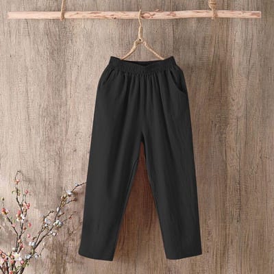 Pantalon ample en coton pour femme avec grande taille en coton de couleur unie sous-vêtements décontractés pour dames 4XL noir