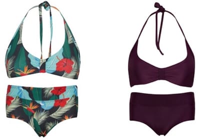 Set van 2 bikini hipster broekje en haltertopje ibiza bloemen/ Aubergine 140-146