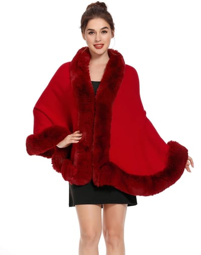 Dailygoods- Poncho Dames Warm - Gebreide Sjaal - Imitatiebont - Elegant - Huidvriendelijk - Afmetingen 165 cm x 70 cm