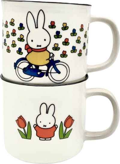 Nijntje Mokken - Fiets - Tulpen Rood - Keramiek - Retro - Set van 2