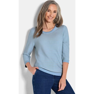 Tricot pullover van katoen - rookblauw / gedess. - Gr. 24 van Goldner Fashion