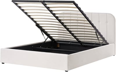 BELIANI CHALLANS - Bed met opbergruimte - Off-white - 160 x 200 cm - Stof