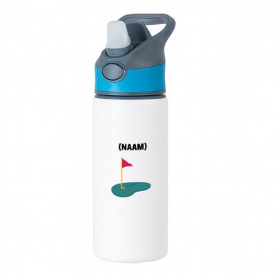 Hacebo® - Golf met eigen naam waterfles met rietje blauw - Golfen - Golfer - Sport - water fles - 650ML
