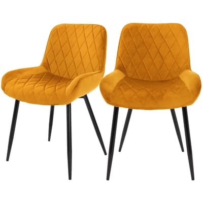 Eetkamerstoelen met rugleuning & armleuningen set van 2 mosterd fluwelen bekleding diamond quilting met metalen poten ML design
