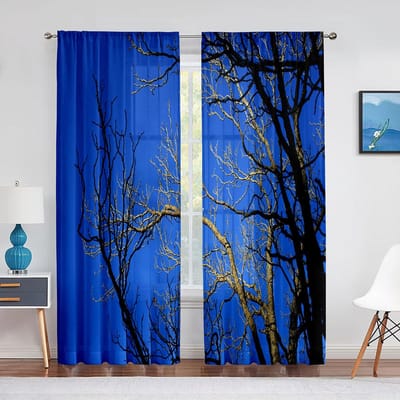Grijze Tule Voile Gordijnen met Print van Boomtakken voor Slaapkamer Raamgordijn voor Woonkamer Transparante Gordijnen Jaloezieën Organza Draperieën 1 PCS W100XH250cm&Rod Pocket gray