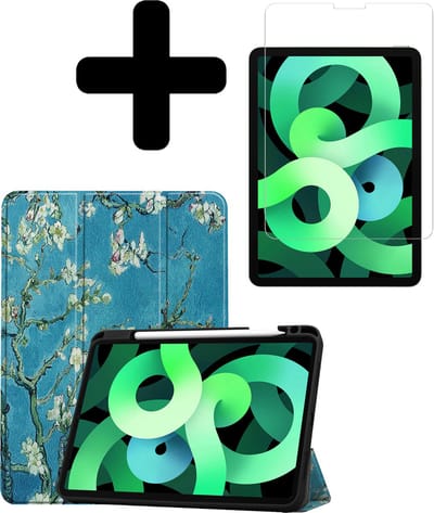 Hoes - Geschikt voor Apple iPad Air 5 (2022) - 10.9 inch - 5e Generatie - M1 - Met Screenprotector - Trifold Bookcase - Hard Cover Case - Met Uitsparing Geschikt voor Apple Pencil - Hardcover Book - Tablet Hoesje - Bloesem