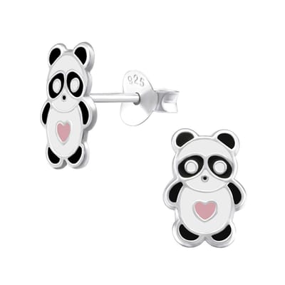 WeLoveSilver - zilveren oorbellen - panda - roze hart - meisjes