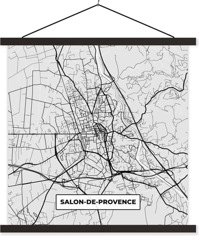 Posterhanger incl. Poster 60x60 cm - Schoolplaat - Stadskaart - Frankrijk - Kaart - Salon-de-Provence - Plattegrond - Textielposter - Zwarte latten - Stadskaart