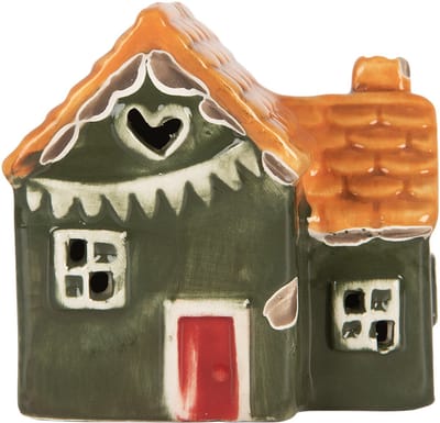 Clayre & Eef Decoratie Huis met LED LED 8x6x8 cm Groen Keramiek