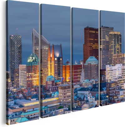 Artaza Canvas Schilderij Vierluik Den Haag Skyline met Wolkenkrabbers - 160x120 - Groot - Foto Op Canvas - Canvas Print