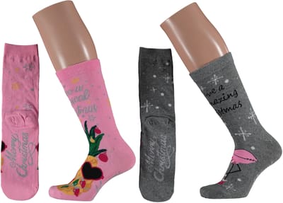 Apollo - Kerstsokken dames - Multi Rose/Grijs - Maat 36/41 - Sokken kerstmis - Kerst - Kerstcadeau vrouwen - Kerstcadeau dames