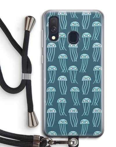 Case Company® - Hoesje met koord geschikt voor Samsung Galaxy A40 hoesje met Koord - Kwallie - Telefoonhoesje met Zwart Koord - Bescherming aan alle Kanten en Over de Schermrand