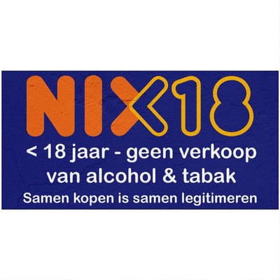 Nix 18 geen alcohol en tabak onder de 18 bord | Forex Re materiaal | 20 x 10 cm