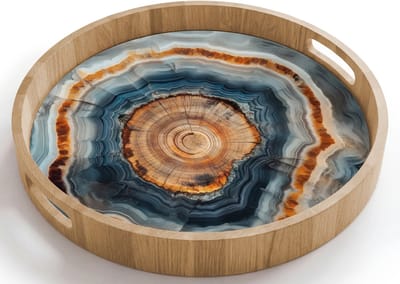 Dienblad rond 40x40 cm - Schootdienblad hout - Cirkel - Ringen - Steen - Tinten - Borrelplank rechthoek - Plateau houten dienbladen