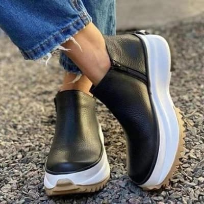 Bottes Martin pour femmes, grande taille, mode, plate-forme, chaussures de travail légères, bout rond, talon moyen, fermeture éclair latérale, baskets d'hiver pour femmes 37 noir