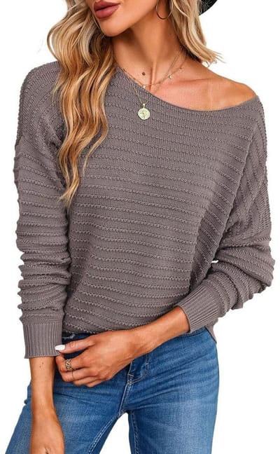 Dokotoo Dames Casual Pullover Trui – Oversized Batwing Mouwen – Gebreide Sweater – Lange Mouwen – Comfort Fit - Grijs- Maat L