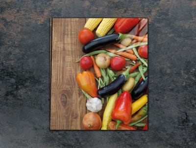 TMK ArtDeko - Snijplank van Glas - 45x52 cm - Warme Kleuren - Groentemotief - Beschermglaas