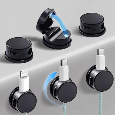 Kabelhouder voor Bureau en Bed, 6 Stuks Zelfklevende Kabelorganizers, 360° Draaibare Magnetische Kabelbeugels voor Opladers, HDMI en USB Kabels, Ideaal voor Thuis en Kantoor