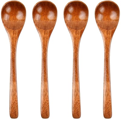 Dailygoods - 4 stuks houten keukenlepel, koffielepel, 14,5 cm, honinglepel, hout, soeplepel, kleine houten lepels voor honing, koffie, thee, koken