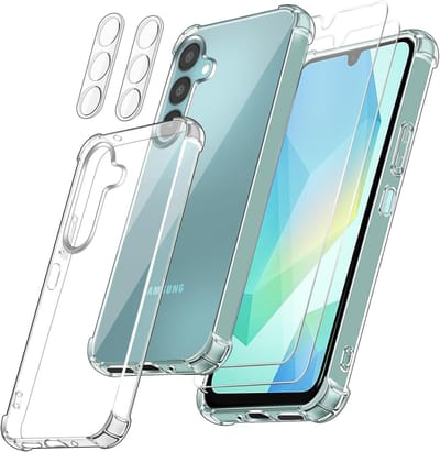 Militaire KKG schokbestendige hoesje met 2 Gehard Glazen Schermbeschermers en 1 cameralensbeschermer - Anti-schok hoesje Geschikt voor: Samsung Galaxy A15 - transparant