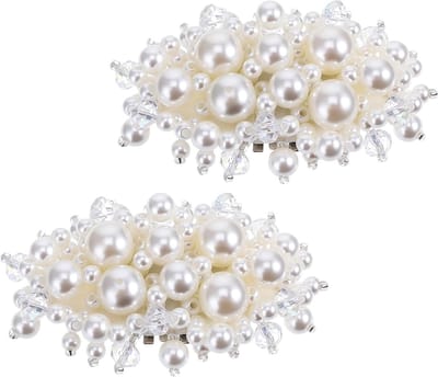 Parel bloem schoenclips voor dames, witte trouwaccessoires, bloemvormige clips met kristallen, perfect voor hakken en jurkenscholen, 1,5 x 2,75 inch