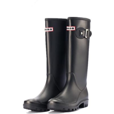 Yeeloca Mode Regenlaarzen Dames Knielengte Waterlaarzen Gesp Lange Schacht Hoogwaardige Waterdichte Schoenen Dames Rubber Pvc Regenlaarzen 37 black