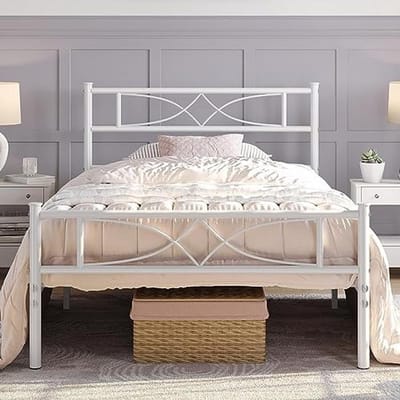Metalen Bedframe 90 x 200 cm met Hoog Hoofdeinde en Lattenbodem voor Slaapkamer en Gästeruimte