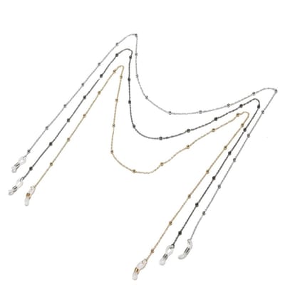 Zilverkleurig, goudkleurig en zwart brillenkoord set van 3 stuks – minimalistisch metalen schakel brillenkoord dames en heren – fijne ketting met kralen en antislip uiteinden